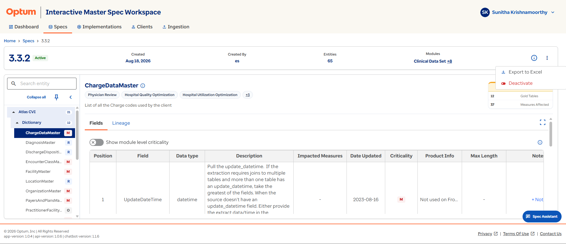 Deactivate specification 1