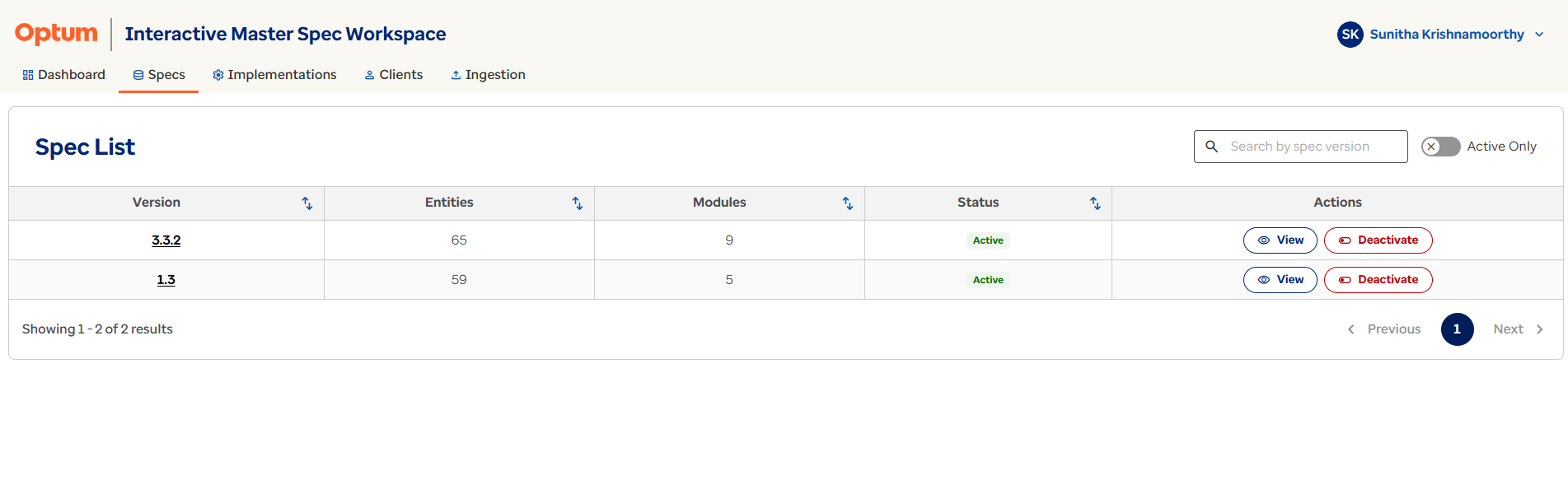 Deactivate specification 2