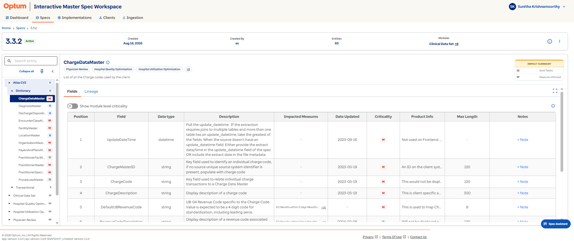 Specification Details page